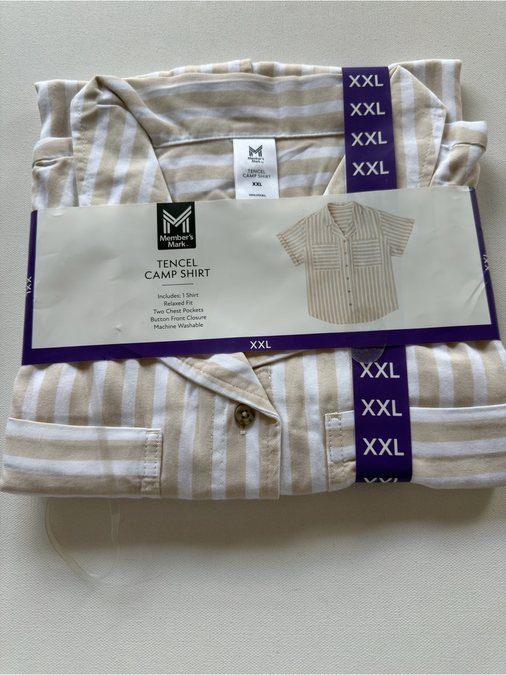NWT Women's Tencel Camp Shirt Beige & White Stripes (XXL) (G4)
